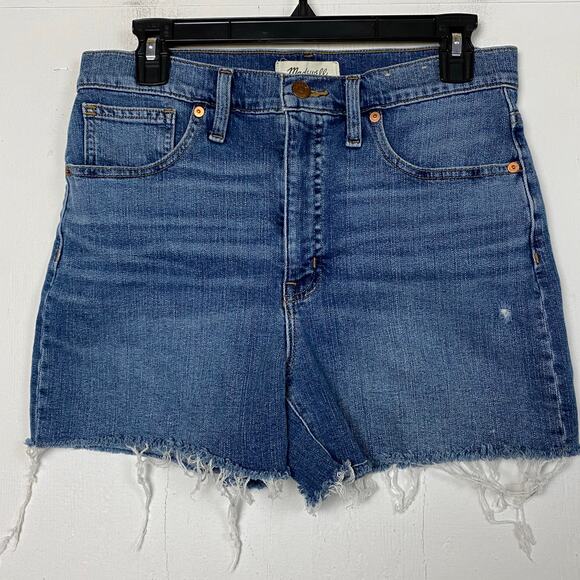Madewell Blue Denim High Rise Raw Hem Shorts Size 28 - Picture 1 of 7